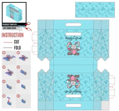 Easter holiday package template with a rabbit with a heart Illustrazione stock