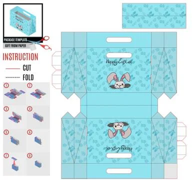 Easter holiday package template with a rabbit in a mink Illustrazione stock