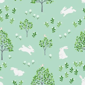 Easter holiday seamless pattern with cute rabbits happy on springtime Stock Illustration