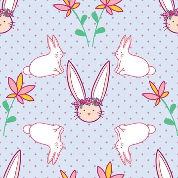Easter holiday seamless pattern design on purple background with polka dots イラスト素材