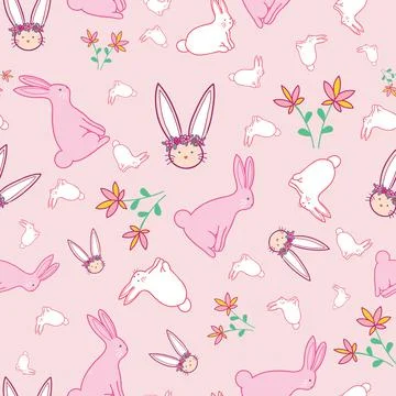 Easter holiday seamless pattern design on pastel pink background Stock Illustration