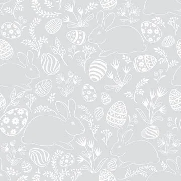 Easter holiday seamless pattern. Spring background easter eggs flowers bunny Stock Illustration