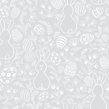 Easter holiday seamless pattern. Spring gentle background eggs flowers bunny Illustrazione stock