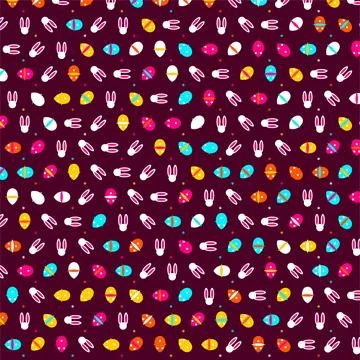Easter holiday seamless pattern vector design with colorful eggs and cute w.. Stock Illustration
