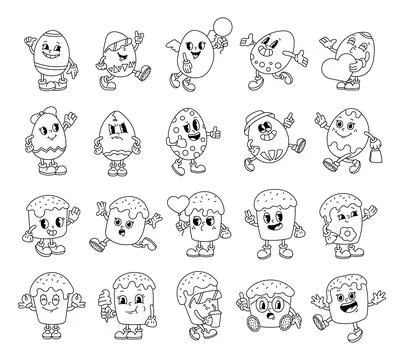 Easter holiday set of cute groovy egg Stock Illustration