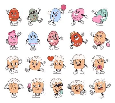 Easter holiday set of cute groovy egg Stock Illustration