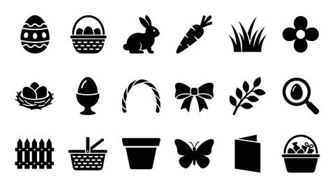 Easter holiday silhouettes set featuring rabbit basket decorated eggs and s.. Stock Illustration