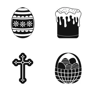Easter holiday symbols set featuring eggs, cake, and cross Stock Illustration