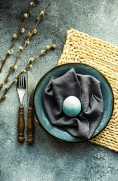 Easter holiday table setting Stock Photos