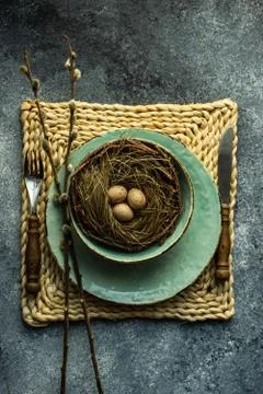 Easter holiday table setting Stock Photos