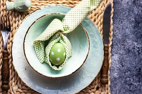 Easter holiday table setting Stock Photos