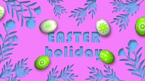 Easter holiday text with shadow effect and decorated easter eggs Stock Footage 306077475
