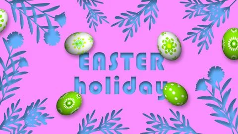 Easter holiday text with shadow effect and decorated easter eggs Illustrazione stock