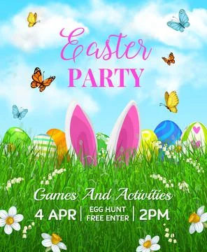 Easter holiday vector flyer cartoon rabbit ears Stockillustratie