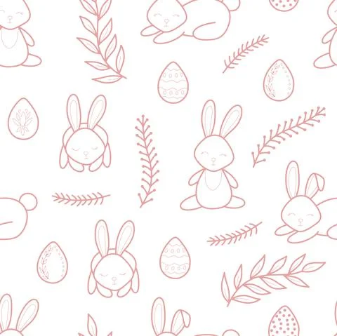 Easter holiday vector line seamless pattern illustration. 스톡 일러스트