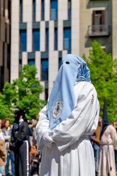 Easter Holy Week procession in Zaragoza, Spain with participants Stock Photos