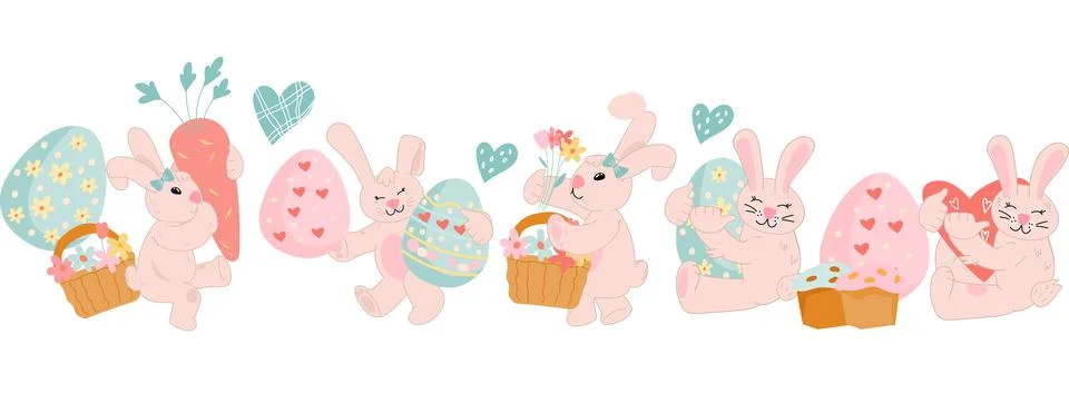 Easter horizontal banner composition with bunny and Easter eggs vector illust 스톡 일러스트
