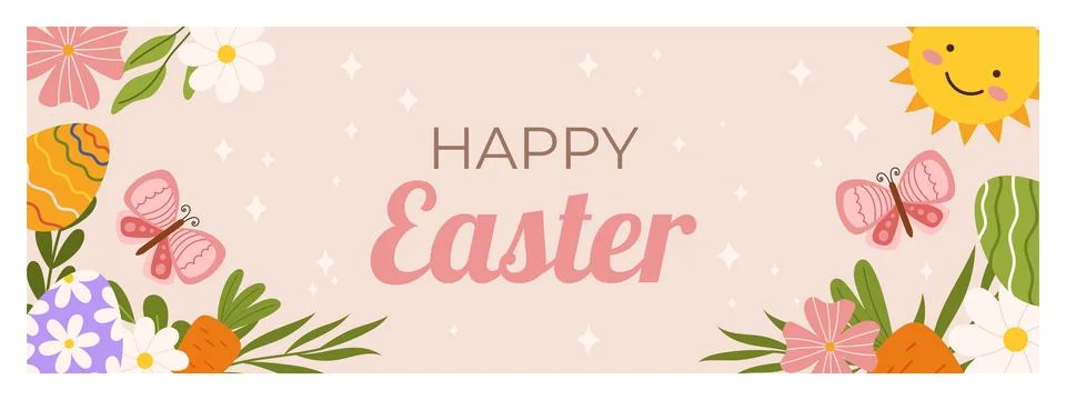 Easter horizontal banner template. Design for celebration spring holiday wi.. Stock Illustration