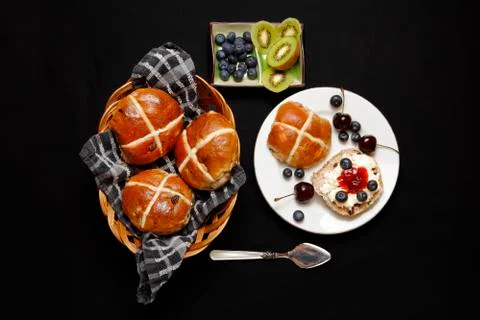 Easter Hot Cross Buns Stock Photos