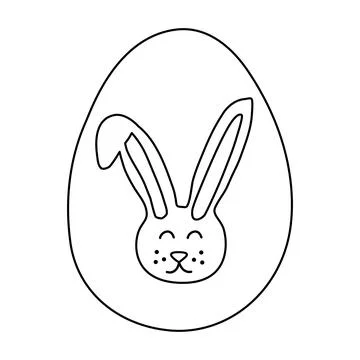 Easter hunt egg with bunny head, doodle style flat vector outline for coloring Illustrazione stock