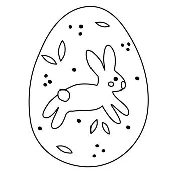 Easter hunt egg with jumping bunny, doodle style flat vector outline for Stockillustratie