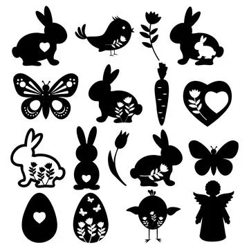 Easter icon set, black silhouette isolated vector illustration Stock Illustration