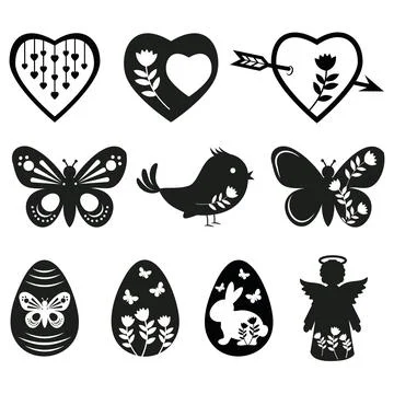 Easter icon set, black silhouette isolated vector illustration Stock Illustration