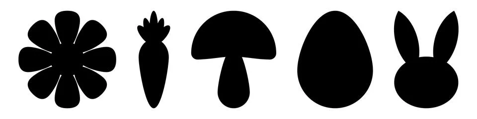 Easter icon set. Easter elements for design. Chamomile, carrot, mushroom, egg  库存插图