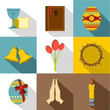 Easter icon set, flat style Stock Illustration