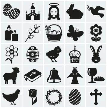 Easter icons. Set of black vector symbols. 库存插图