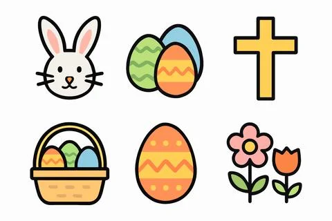 Easter icons set bunny eggs cross flowers 스톡 일러스트