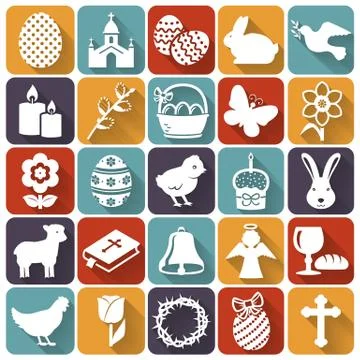 Easter icons. Set of flat vector symbols. Illustrazione stock