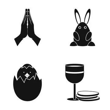 Easter icons set including bunny, chick, prayer hands and communion Stock Illustration