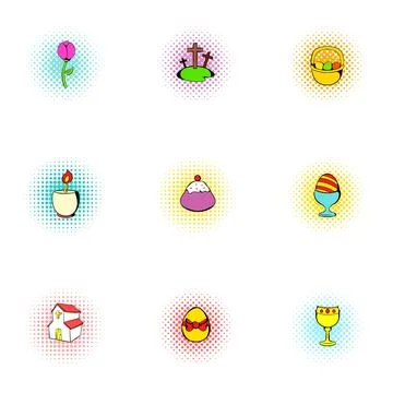 Easter icons set, pop-art style Stock Illustration