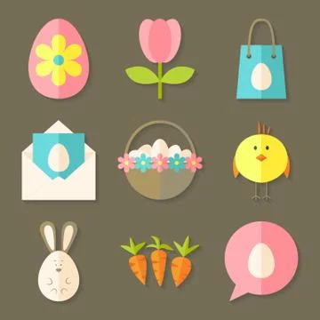 Easter icons set with shadows over brown Ilustração Stock