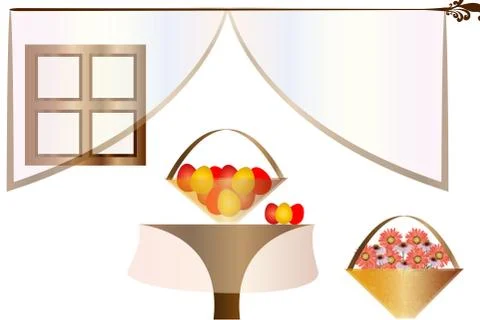 Easter illustration - basket with Easter eggs on the table Stock Illustration