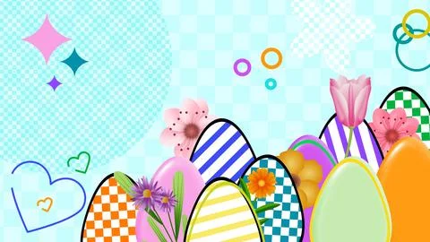 Easter illustration on blue background with different shapes 스톡 일러스트