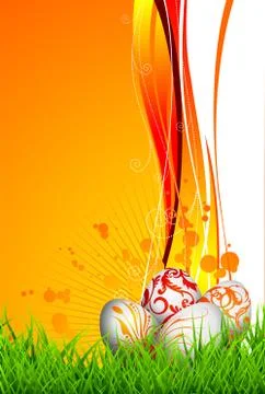 Easter illustration with color painted eggs on spring background Stockillustratie