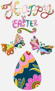 Easter illustration - decorative egg with ornament and the inscription "Happy Illustrazione stock