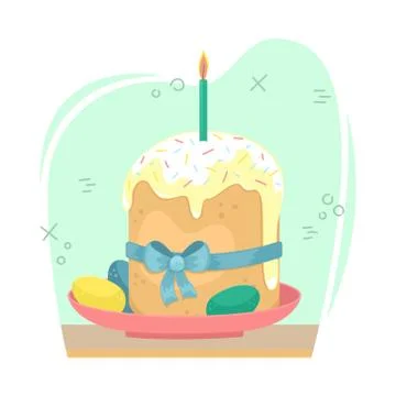 Easter illustration with a kulich and Easter eggs. Stock-Illustration