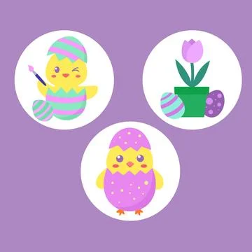 Easter illustration pack: eggs, ducks, poinsettia Stock Illustration