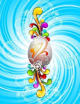 Easter illustration with painted egg and floral motives on grunge background. Illustrazione stock