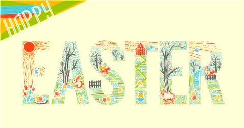 Easter inscription  Linear style  스톡 일러스트