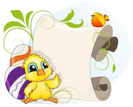 Easter invitation with chicken and eggs Stock Illustration