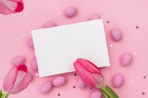 Easter Invitation mockup with eggs Stock Photos