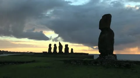 Easter Island Ahu Tahai and Vai Ure at sunset 5 Stock Footage