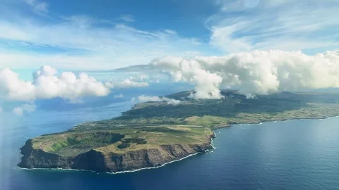 Easter Island and the Pacific Ocean as seen from an airplane, the crater la.. Stock Footage 333951406