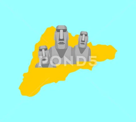Easter Island map and Moai idol. Ancient statues. vector illustration ...