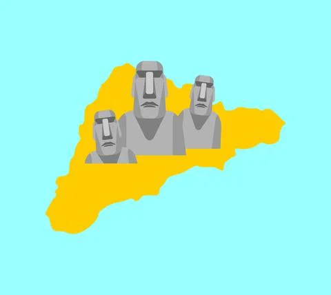 Easter Island map and Moai idol. Ancient statues. vector illustration Stock Illustration