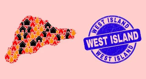 Easter Island Map Collage of Fire and Buildings and Distress West Island Stamp Ilustración de archivo